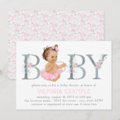 Pink Grey Tutu Pearl Baby Girl Shower Invitations (Devant / Derrière)