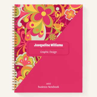 Pink Groovy 60s 70s Floral Swirls II Notitieboek