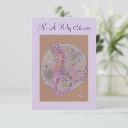 Pink grossesse meraid bébé invitations douche (Debout devant)