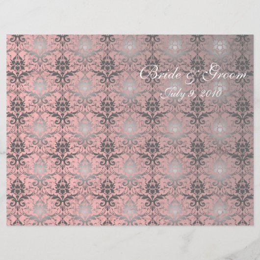 Pink Grunge Damask Folded Wedding Programme (Voorkant)