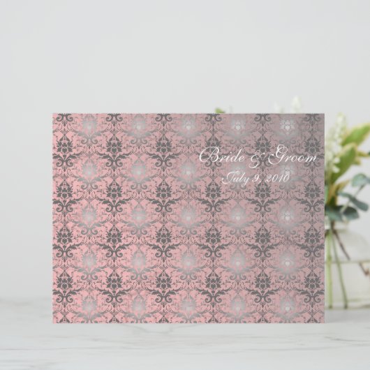 Pink Grunge Damask Programme de mariage plié (Debout devant)