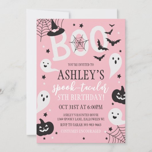 Pink Halloween Birthday Invitation (Devant)