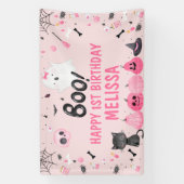 Pink Halloween Boo Ghost Happy Birthday Banner (Verticaal)