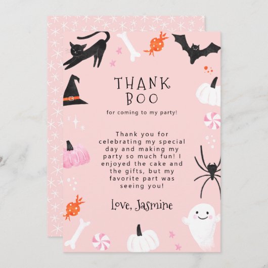 Pink Halloween Fête d'anniversaire Merci Boo (Devant / Derrière)