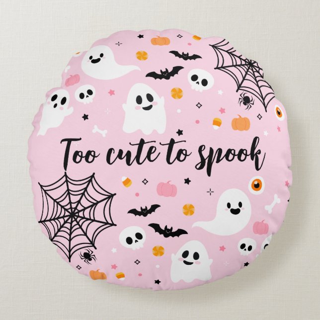Pink Halloween Ghost Decorations Rond Kussen (Voorkant)