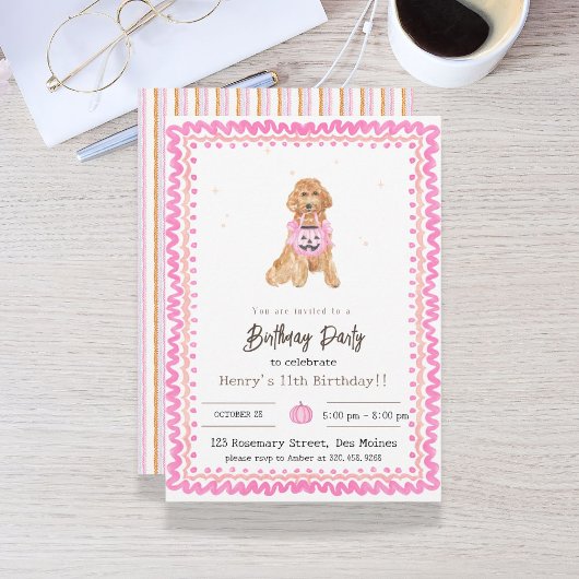 Pink Halloween Party Invitation chien halloween