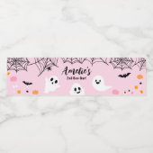 Pink Halloween Spooky Ghost  Waterfles Etiket (Enkel label)