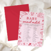 Pink Hand Drawn Baby Animal Match Baby Shower Game Kaart