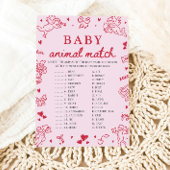 Pink Hand Drawn Baby Animal Match Baby Shower Game Kaart