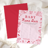Pink Hand Drawn Baby Name Race Baby Shower Game Kaart