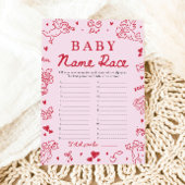 Pink Hand Drawn Baby Name Race Baby Shower Game Kaart