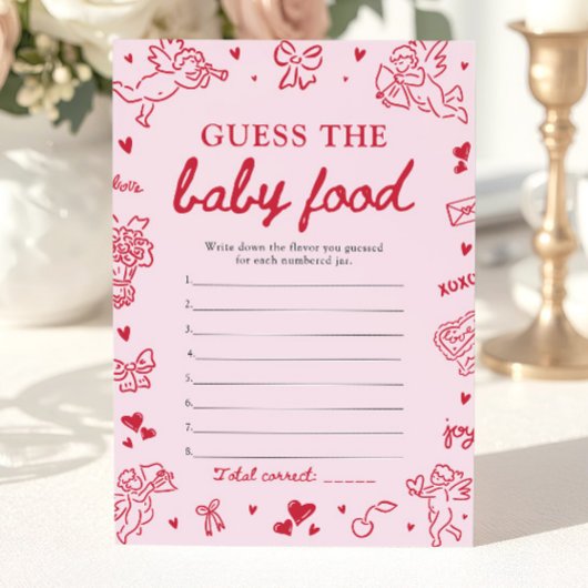 Pink Hand Drawn Baby Shower Guess The Baby Food Kaart
