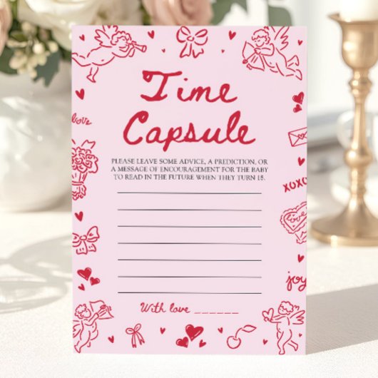 Pink Hand Drawn Baby Shower Time Capsule Game Kaart