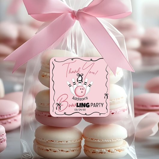 Pink Hand Drawn BOWling Bows Birthday Party Favor Vierkante Sticker