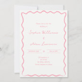 Pink Hand Written Pinstripes Whimsical Wedding Kaart (Voorkant)