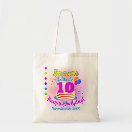 PINK Happy 10th Birthday | Bewerkbaar Tote Bag (Voorkant)
