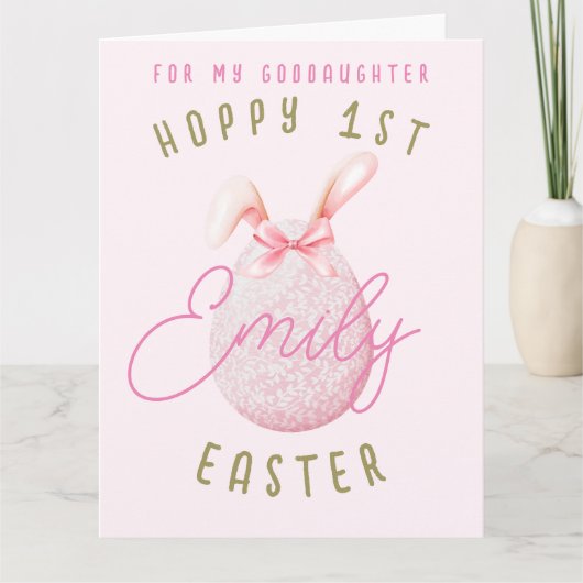 Pink Happy 1st Easter Egg Godgirl Carte de nom (Devant)