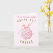 Pink Happy 1st Easter Egg Niece Nom Carte de voeux (Fleur jaune)