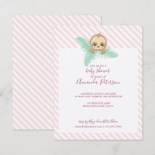 Pink Happy Baby Sloth Baby shower Uitnodiging
