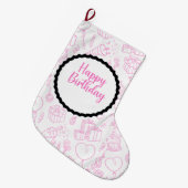 Pink Happy Birthday Gift – Cute Party Icon Grote Kerstsok (Voorkant (Hangend))