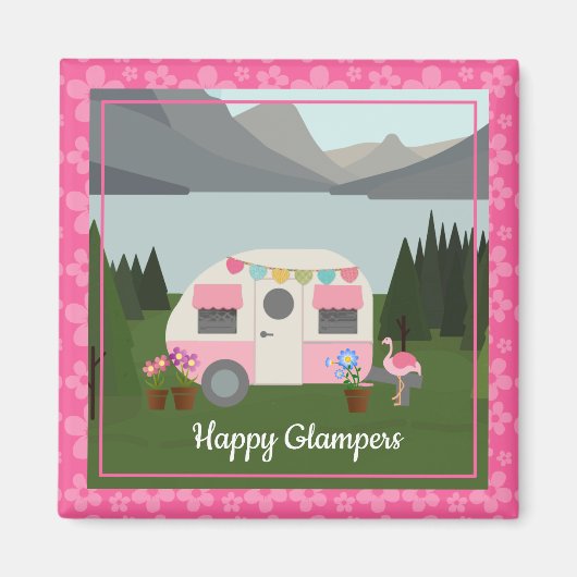 Pink Happy Camper Glampers Magnet (Devant)
