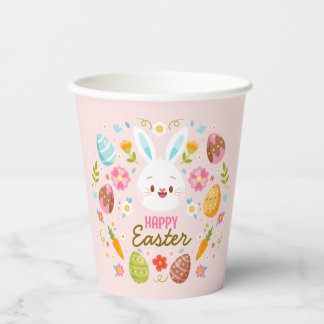 Pink Happy Easter Bunny Floral  Papieren Bekers