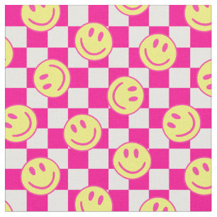Pink Happy Face Check Groovy Stof