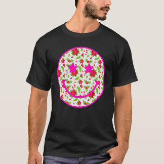 Pink Happy Face Flower Pattern  Smile Face Colorfu T-shirt
