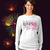Pink Happy New Year Stacked T-shirt met lang Sleev