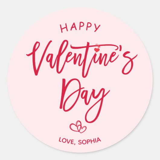 Pink Happy Valentines Day Round Sticker (Devant)