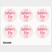 Pink Happy Valentines Day Round Sticker (Feuille)