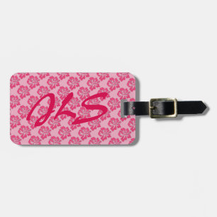 Pink Hawaiian Hibiscus Flower Floral Monogram Bagagelabel