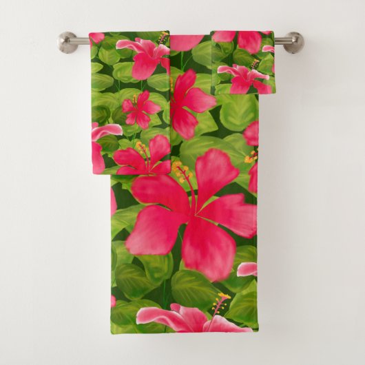 Pink Hawaiian Hibiscus Flower Pattern Towel Bad Handdoek (Insitu)
