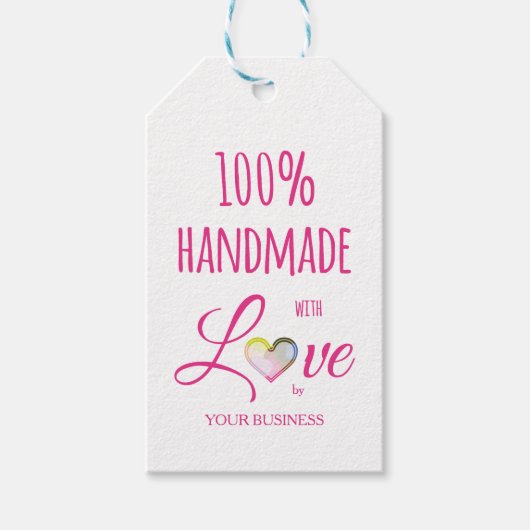 Pink Heart 100% Quote Craft Articles Handmade Cadeaulabel (Voorkant)