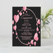 Pink Heart Black Geometric Engagement Party Kaart (Staand voorkant)