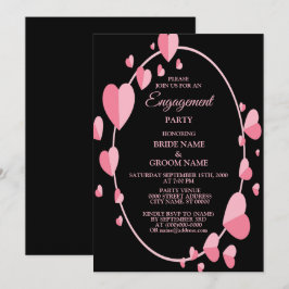 Pink Heart Black Geometric Engagement Party Kaart