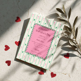 Pink Heart Blooms & Green Heart - Modern Valentine Kaart