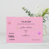 Pink Heart Butterfly fille baby shower Invitation (Debout devant)