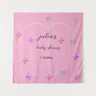 Pink Heart Butterfly meisje baby shower Wandkleed