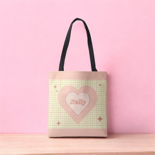 Pink Heart Checkered Pattern Valentijnsdag Draagtas