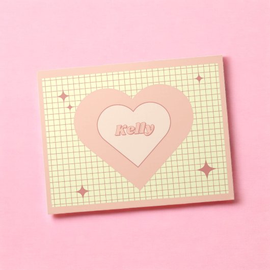 Pink Heart Checkered Pattern Valentijnsdag Notitieblok