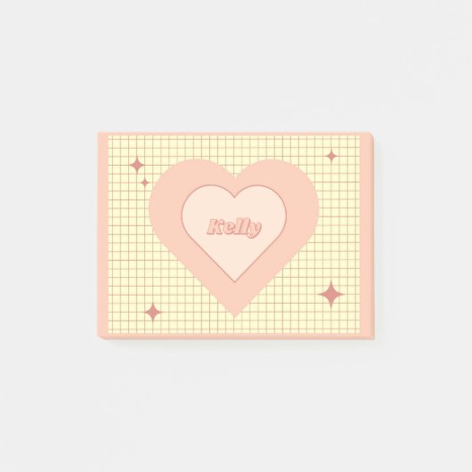 Pink Heart Checkered Pattern Valentijnsdag Post-it® Notes (Voorkant)
