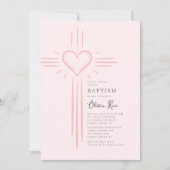Pink Heart Cross Baptism Invitation (Devant)
