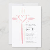 Pink Heart Cross Confirmation Invitation (Devant)