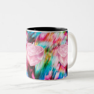 Pink Heart Crystal Abstract Art Mug Tweekleurige Koffiemok