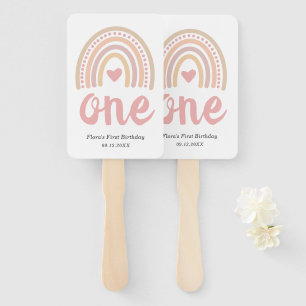 Pink Heart Cute Girl Boho Rainbow First Birthday Handwaaier