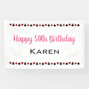 Pink Heart Diamond Spade Club Casino Birthday Spandoek