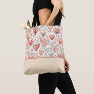 Pink Heart Doodles Valentijnsdag Kleurenblok Draagtas