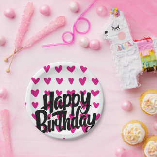 Pink Heart Happy Birthday Paper Bord