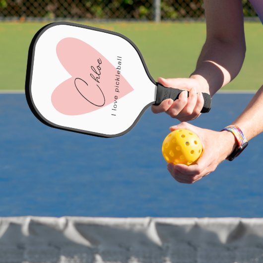 Pink Heart I Love Pickleball Aangepaste naam Paddle (Insitu)